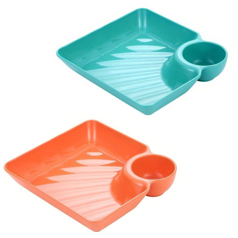 Krivety Dumpling Plate Dumpling Plate with Sauce Dish Design Versatile Easy to Clean Snacks Desserts Sushi Tray Kitchen Tableware Sauce Storage Tray (Pack of - 2) - Image 1