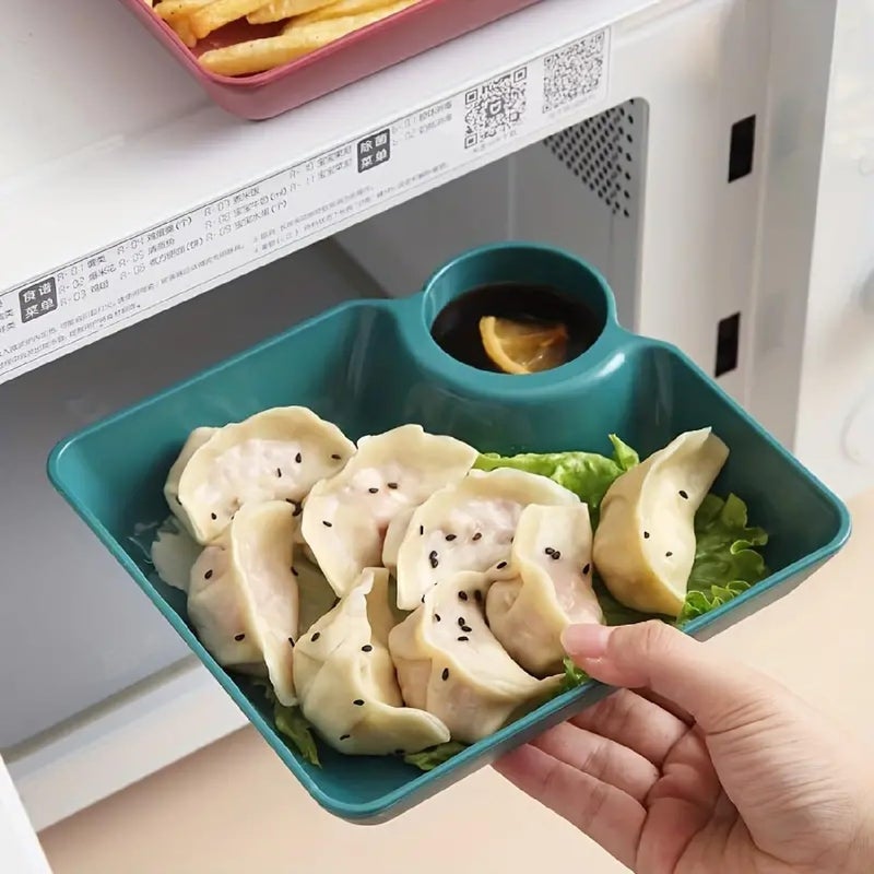 Krivety Dumpling Plate Dumpling Plate with Sauce Dish Design Versatile Easy to Clean Snacks Desserts Sushi Tray Kitchen Tableware Sauce Storage Tray (Pack of - 2) - Image 5