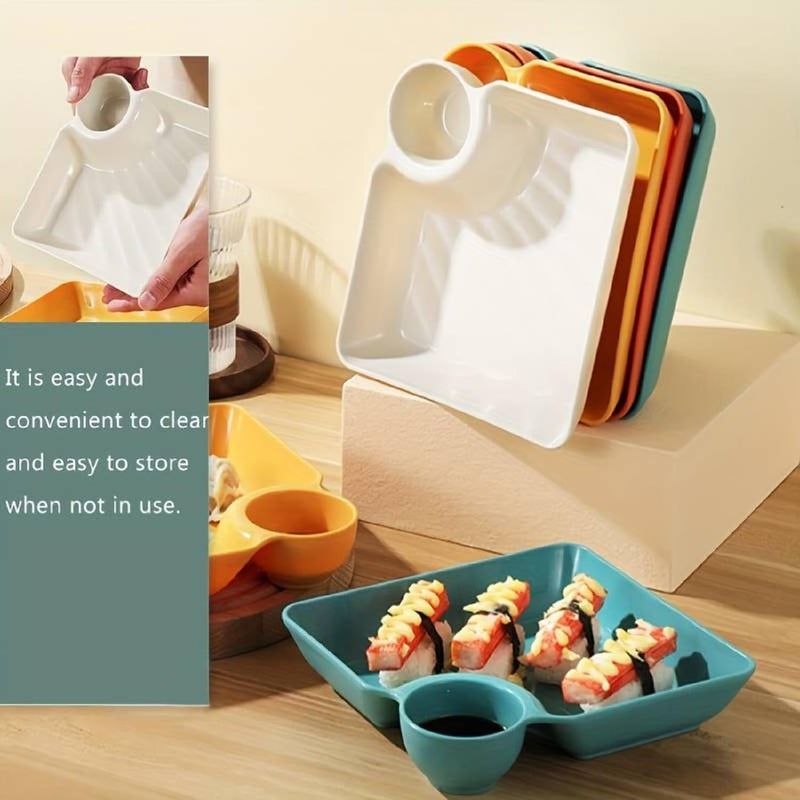 Krivety Dumpling Plate Dumpling Plate with Sauce Dish Design Versatile Easy to Clean Snacks Desserts Sushi Tray Kitchen Tableware Sauce Storage Tray (Pack of - 2) - Image 4