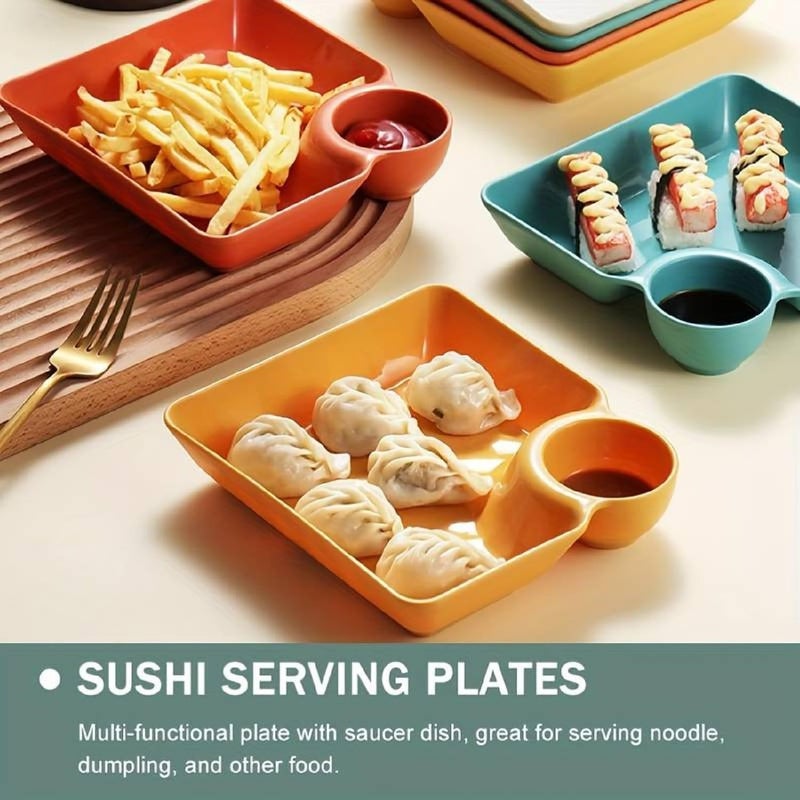 Krivety Dumpling Plate Dumpling Plate with Sauce Dish Design Versatile Easy to Clean Snacks Desserts Sushi Tray Kitchen Tableware Sauce Storage Tray (Pack of - 2) - Image 2
