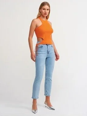 Dilvin 10347 Right Side Laced Knitwear Undershirt-Orange