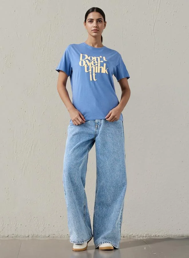 سبلاش فيڤ T shirt Regular Fit with Slogan Print Cotton