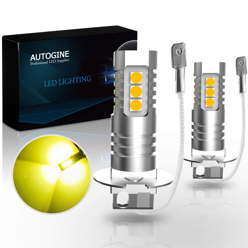AUTOGINE H3 LED Fog Light Bulbs 2000 Lumens Extremely Bright 3030SMD H3 LED Bulbs with Projector for Auto Motorcycle Cars Trucks SUV Fog DRL Lights3000K Amber Yellow