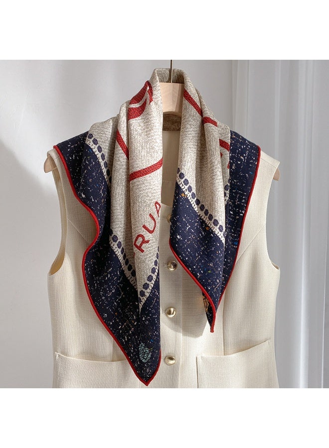 Handmade Silk & Wool Scarf, Camellia Flower Print Pattern