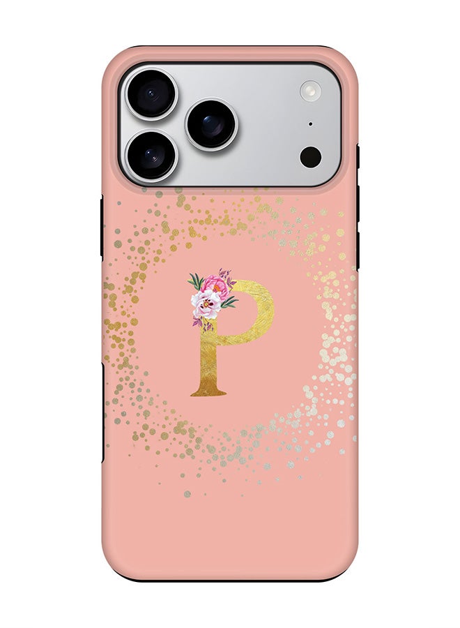 Stylizedd Tough Pro Magnetic Case for iPhone 17 Pro Max, Dual Layer hybrid PC + TPU Mobile Cover Matte - Custom Monogram Floral - P  (Rose Pink )