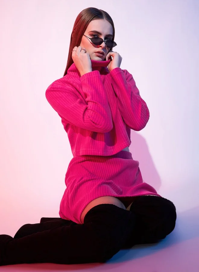 STREET 9 Fuchsia Turtle Neck Crop Top for Women