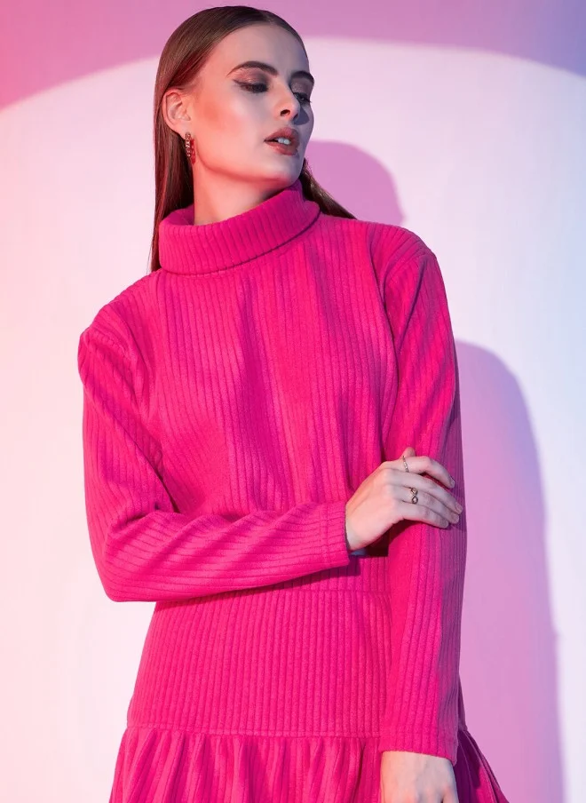 STREET 9 Fuchsia Turtle Neck Crop Top for Women