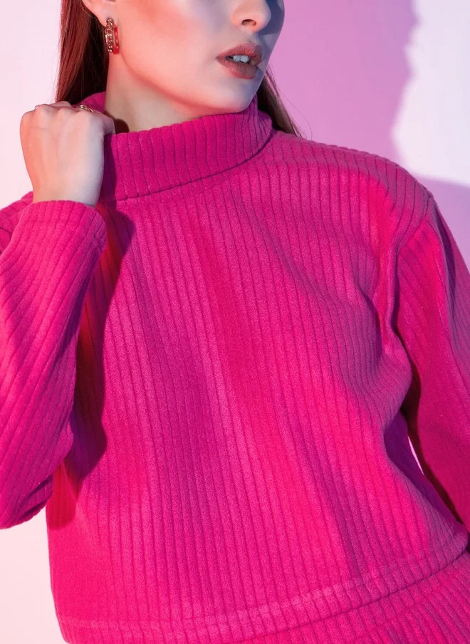 STREET 9 Fuchsia Turtle Neck Crop Top for Women