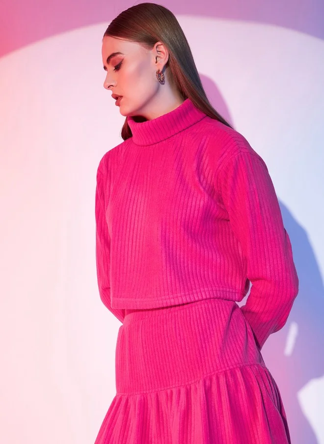STREET 9 Fuchsia Turtle Neck Crop Top for Women