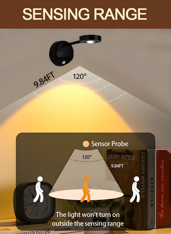 Relex Motion Sensor Wall Lights, 360° Rotation LED Cat-Eye Bulb, Rechargeable Wall Sconce for Stair, Kids Room, Plant, Artwork, Picture Frame, Gallery - Image 2