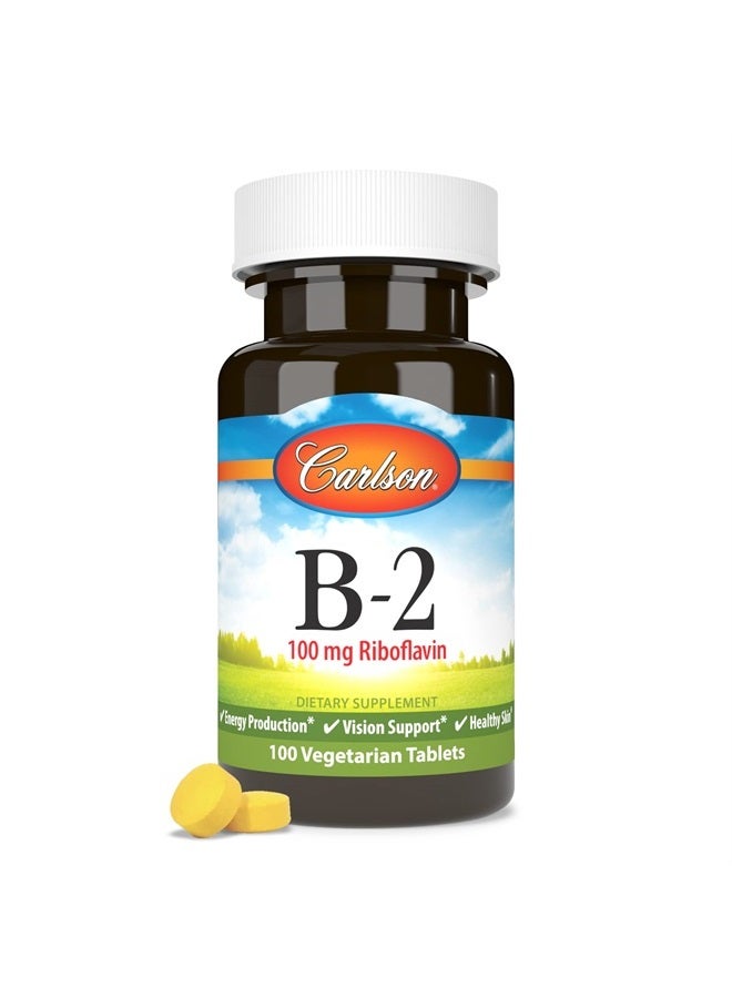 Carlson B-2, 100 mg Riboflavin, Energy Production, Vision Support & Healthy Skin, 100 Vegetarian Tablets - Image 5