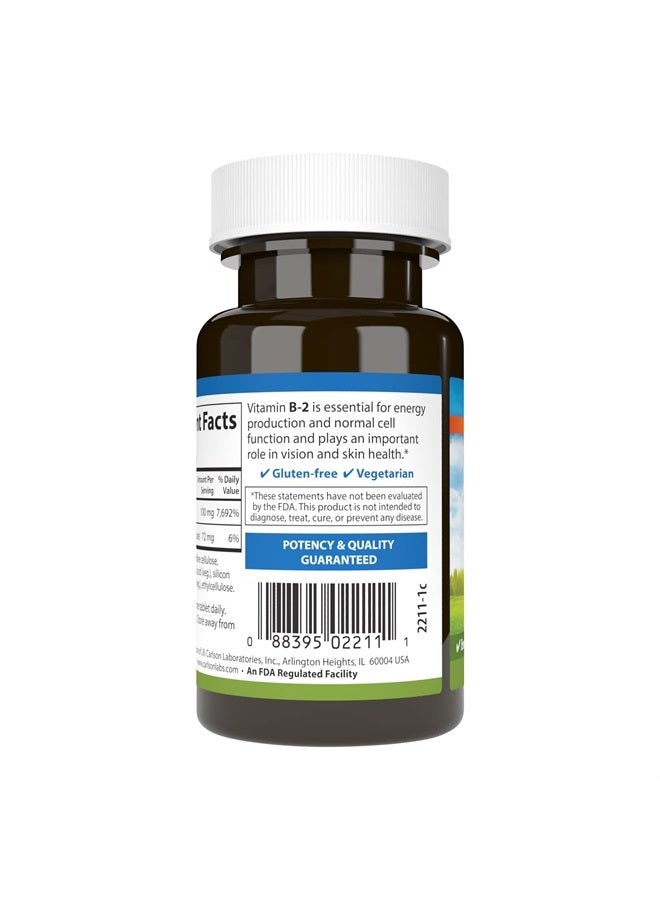 Carlson B-2, 100 mg Riboflavin, Energy Production, Vision Support & Healthy Skin, 100 Vegetarian Tablets - Image 3
