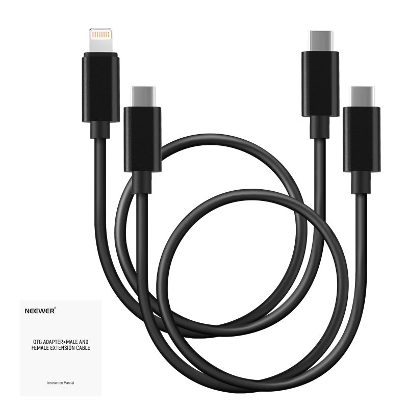 NEEWER 2-Pack OTG Cable Set – USB C to C and USB C to iOS Male-to-Male DAC Audio Output Cable – 18” / 45cm - Image 2