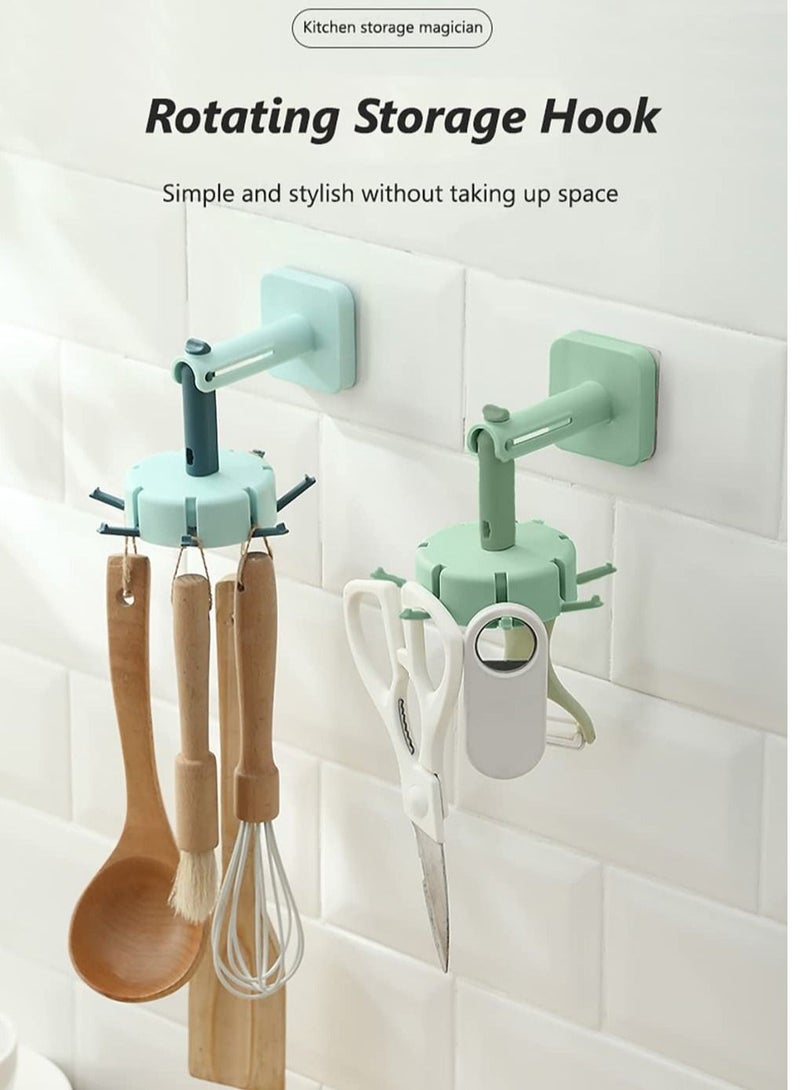 4-Pack Self-Adhesive Kitchen Hooks, Non-Hole Wall-Mounted Adhesive 360° Swivel Folding Nail-Free Shelving Kitchenware for Hanging Bathroom Office Supplies Living Room Accessories (Blue) - Image 2