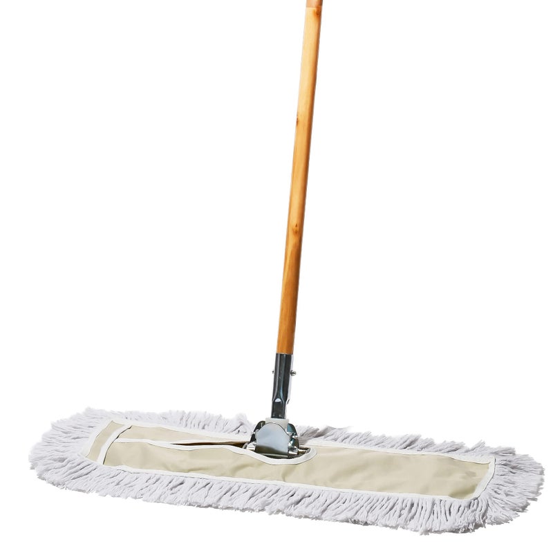 Tidy Tools Commercial Dust Mop  Floor Sweeper 24 in Dust Mop for Hardwood Floors Cotton Reusable Dust Mop Head Wooden Broom Handle Industrial Dry Mop for Floor Cleaning  Janitorial Supplies