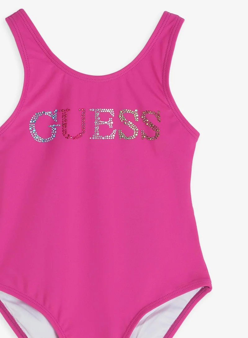 Guess Purple Dragonfruit Youth Logo One Piece Swimsuit for Women | Best Price UAE