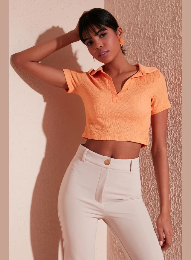 Lela Lela Slim Fit Polo V-Neck Crop Blouse Women's BLOUSE 5865035