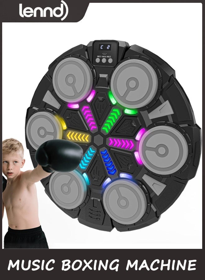 Music Boxing Machine for Kids and Adults,Bluetooth Wall Mounted Punching Pad with Gloves,Rhythm Lights&Two-Player Battle Home Gym Equipment,Sport Toys Gifts for Men Boy Girl Teen 6,7,8,9,10+ Year Old