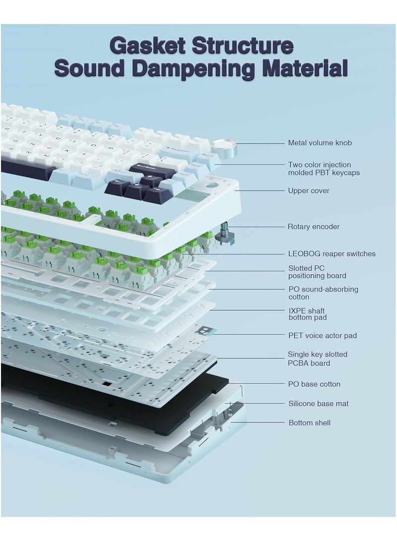 AULA F75 75% Wireless Mechanical Custom Keyboard, Tri-Mode Connection Gasket Gaming Keyboard, RGB Hot Swappable Keyboard (Ice Vein Switch) - Image 4