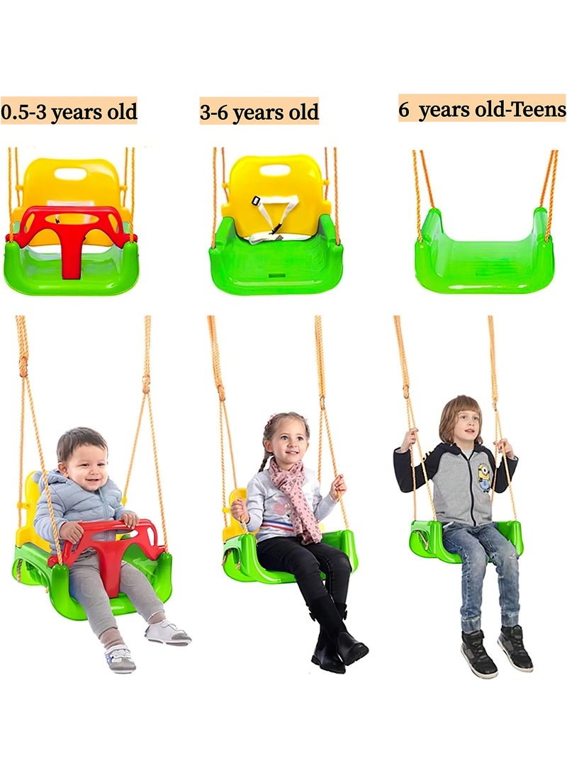 فنز  مقعد أرجوحة للأطفال 3 في 1 أرجوحة للأطفال في الهواء الطلق مضاد للانزلاق، مريح وآمن وقابل للفصل للرضع إلى المراهقين، مقعد متأرجح للأطفال في الأماكن المغلقة والخارجية باللون الأخضر - Image 3
