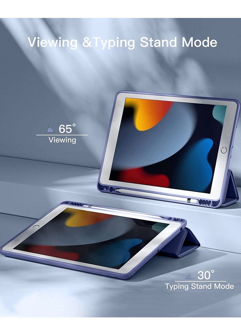 Case for iPad 9/8/7 Generation/iPad 10.2 Case 2021 with Pen Holder, Smart Folio Soft TPU Protective Case for iPad 8th/7th Generation 2020/2019 [Auto Sleep/Wake Function] (Purple)