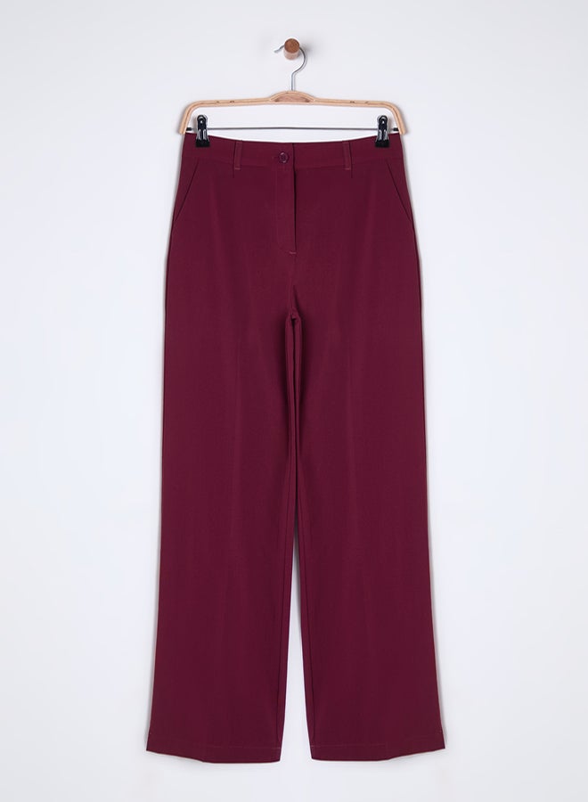 trendyol Burgundy Pleated Wide Leg/Wide Leg Woven Trousers - Image 5