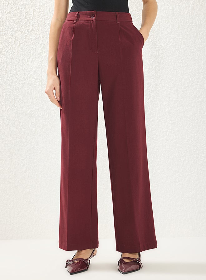 trendyol Burgundy Pleated Wide Leg/Wide Leg Woven Trousers - Image 3