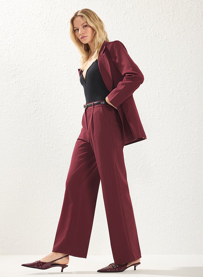 trendyol Burgundy Pleated Wide Leg/Wide Leg Woven Trousers - Image 2