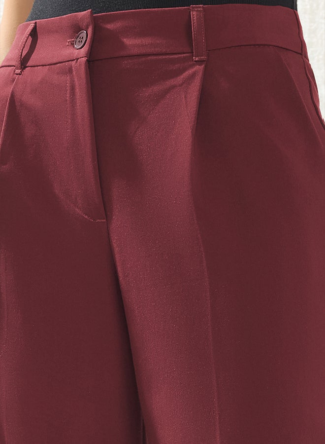 trendyol Burgundy Pleated Wide Leg/Wide Leg Woven Trousers - Image 4