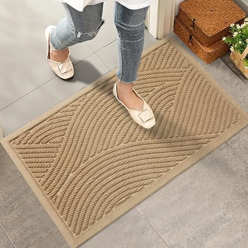 HIYARD Sturdy Front Door Mat, Absorbent Muddy Dirt Resist Welcome Door Mats Outdoor Indoor, Fade Resistant, Non-Slip Backing Entry Mat Low Profile Doormat for Entryway, 29×17, 2 Pack, Beige - Image 2