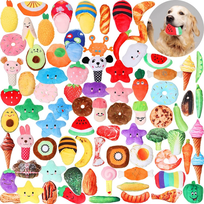 Hungdao 80 Pcs Dog Squeaky Toys Bulk for Small Dog Cute Plush Stuffed Puppy Chew Teething Toys Pet Bundle Easter Gift for Chewing Cleaning Interactive PlayCute Style - Image 2