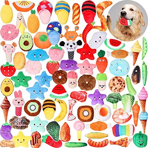 Hungdao 80 Pcs Dog Squeaky Toys Bulk for Small Dog Cute Plush Stuffed Puppy Chew Teething Toys Pet Bundle Easter Gift for Chewing Cleaning Interactive PlayCute Style - Image 1