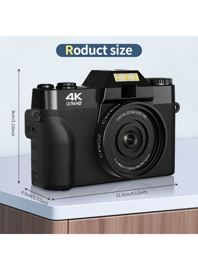 XiuWoo 4K Digital Camera for Photography Auto-Focus 56MP Vlog Camera, Support 16X Digital Zoom 3 Inch 180° Flip Screen, Comes with 52mm Wide Angle & Macro Lens and 32G Memory Card a 1500mAH Battery,Pink - Image 5