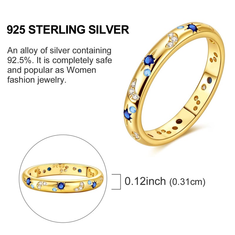 Hapour 925 Sterling Silver Ring for Women,Eternity Gorgeous Rings Stackable Rings for Women as Gifts Ring Size 8 (Gold) - Image 5