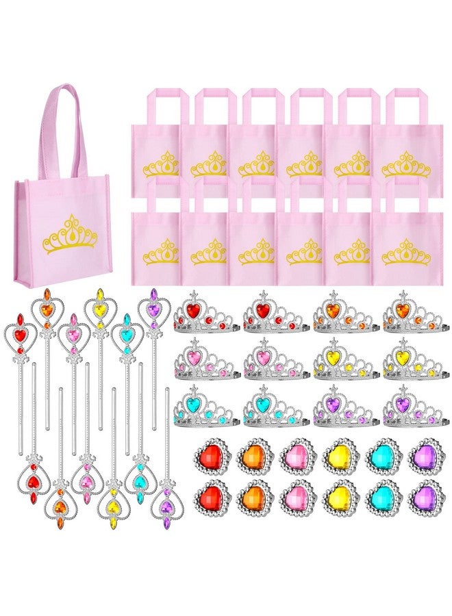 Yinder 12 Costume Dress Up Play Set Includes Princess Birthday Party Favor Bags Princess Crown Princess Wand Princess Goodie Bags Princess Gift Bags Toy Princess Tiara Rings Princess Party Decorations - Image 1