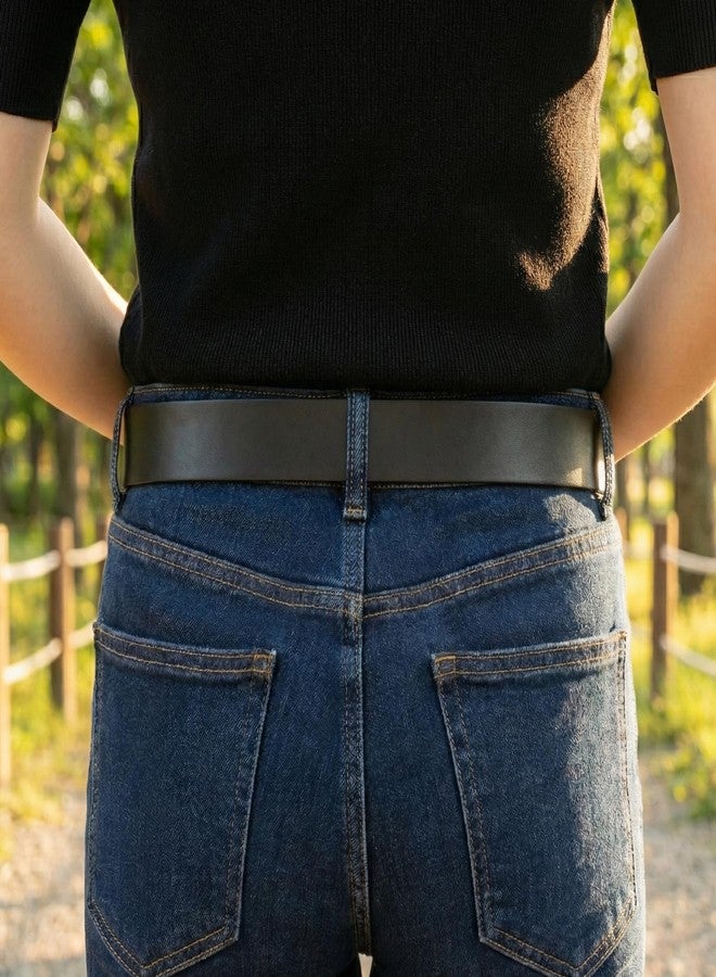 BC Belts Womens Leather Strap with Smooth Grain Finish 1.25" Wide with Snaps (Black-L) - Image 2