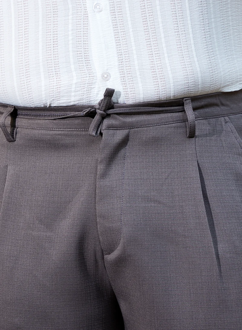Instafab Plus Instafab Plus Men's Ash Brown Tailored Linen-Blend Trousers For Casual Wear | Mid-Rise | Regular Fit | Drawstring Closure | Plus Size Trousers Crafted With Comfort Fit For Everyday Wear