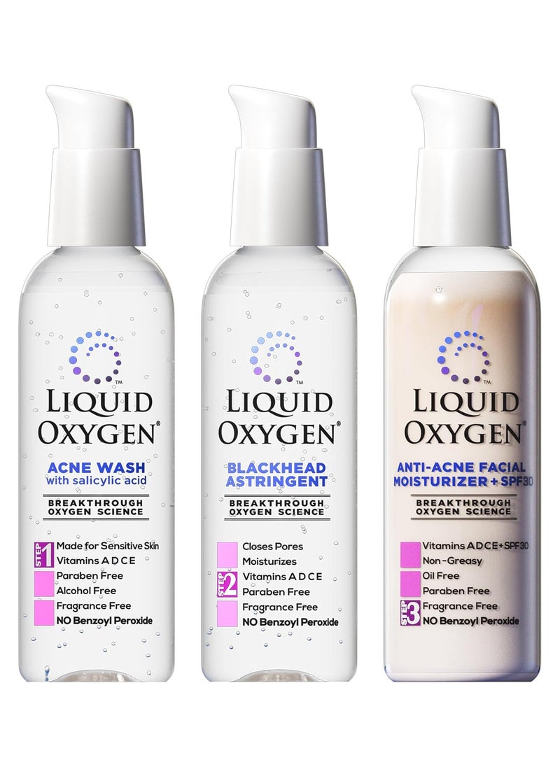 liquid oxygen Liquid Oxygen Acne Treatment System for Acne-Prone Skin | Oxygen-Infused | Cleansing Wash, Blackhead Astringent & Hydrating Moisturizer | Blemish Control & Pimple Treatment | Dermatologist-Recommended 