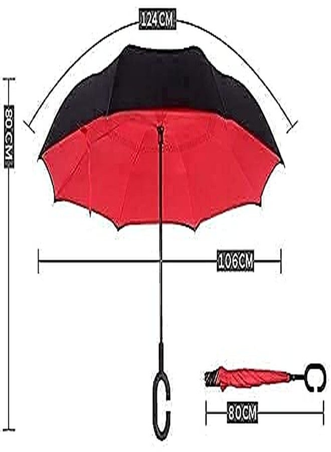 Shrevi Windproof Inverted Umbrella with C-Shaped Handle | Double-Layer Reverse Folding Umbrella | Waterproof & Anti-UV Protection | Upside Down Umbrella for Car, Rain & Outdoor Use | Multi-Color (1 Pc) - Image 3
