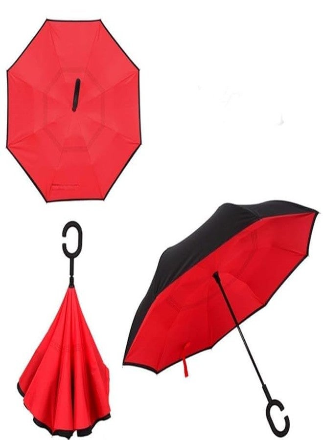 Shrevi Windproof Inverted Umbrella with C-Shaped Handle | Double-Layer Reverse Folding Umbrella | Waterproof & Anti-UV Protection | Upside Down Umbrella for Car, Rain & Outdoor Use | Multi-Color (1 Pc) - Image 2