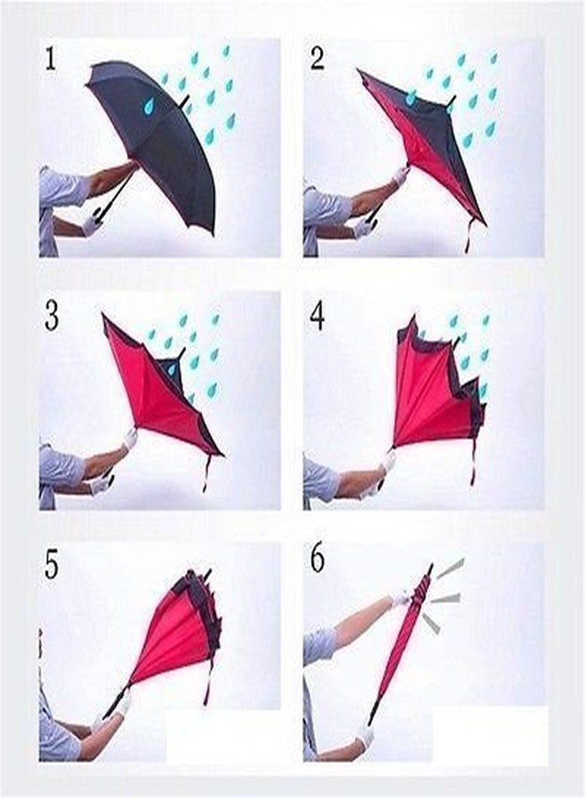 Shrevi Windproof Inverted Umbrella with C-Shaped Handle | Double-Layer Reverse Folding Umbrella | Waterproof & Anti-UV Protection | Upside Down Umbrella for Car, Rain & Outdoor Use | Multi-Color (1 Pc) - Image 4