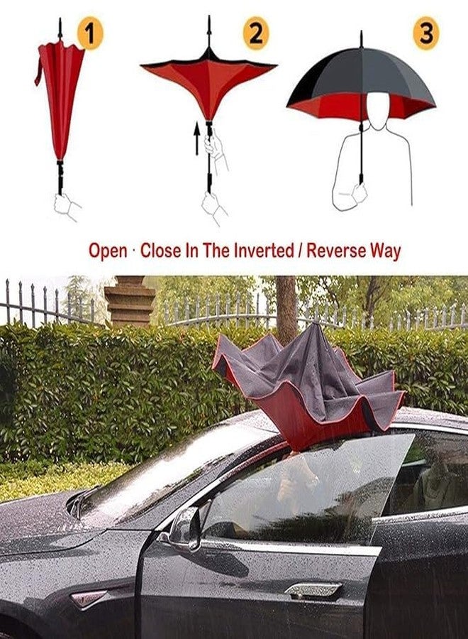 Shrevi Windproof Inverted Umbrella with C-Shaped Handle | Double-Layer Reverse Folding Umbrella | Waterproof & Anti-UV Protection | Upside Down Umbrella for Car, Rain & Outdoor Use | Multi-Color (1 Pc) - Image 5