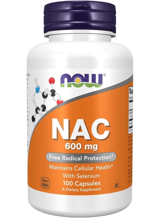 now Supplements, NAC (N-Acetyl Cysteine) 600mg with Selenium And Molybdenum, 100 Veg Capsules - Image 1