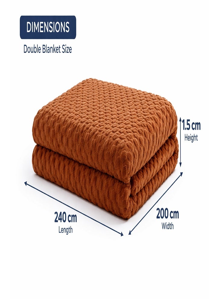 DORMICO Fleece Blanket 200x240 cm Microfiber Soft Warm Lightweight Popcorn Texture Double Bed Blanket Brown - Image 3