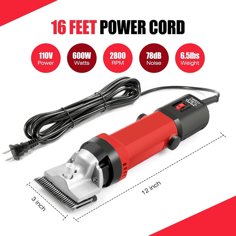 TAKEKIT Horse Clippers, 600W Professional Heavy Duty Horse Body Clippers, 6-Speeds Large Livestock Clippers for Body Clipping Horse Equine Cattle and Thick Coat Animals - Image 5