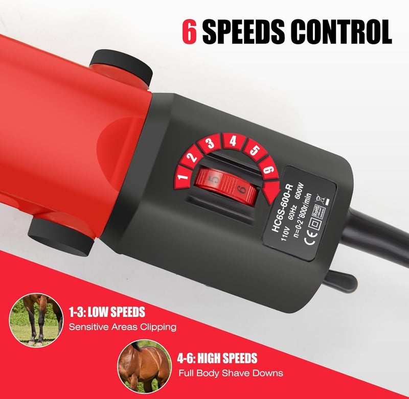 TAKEKIT Horse Clippers, 600W Professional Heavy Duty Horse Body Clippers, 6-Speeds Large Livestock Clippers for Body Clipping Horse Equine Cattle and Thick Coat Animals - Image 3