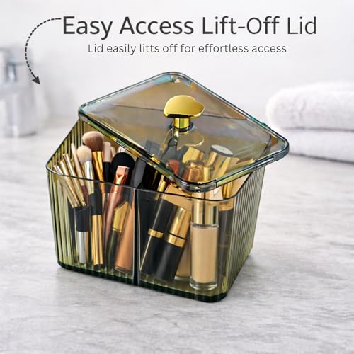 HoopVool ® Cosmetic And Makeup Organizer Box,Cotton Swabs Storage with Lid,Makeup Pad Holder,Bathroom Canister Multipurpose Box Divided for Face Brush Pens. (Green Heart),14 cm,10 cm,14 X 10 X 10 cm - Image 5