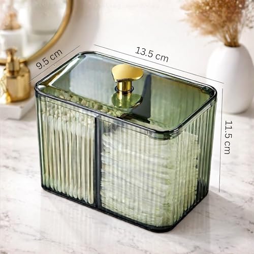 HoopVool ® Cosmetic And Makeup Organizer Box,Cotton Swabs Storage with Lid,Makeup Pad Holder,Bathroom Canister Multipurpose Box Divided for Face Brush Pens. (Green Heart),14 cm,10 cm,14 X 10 X 10 cm - Image 2