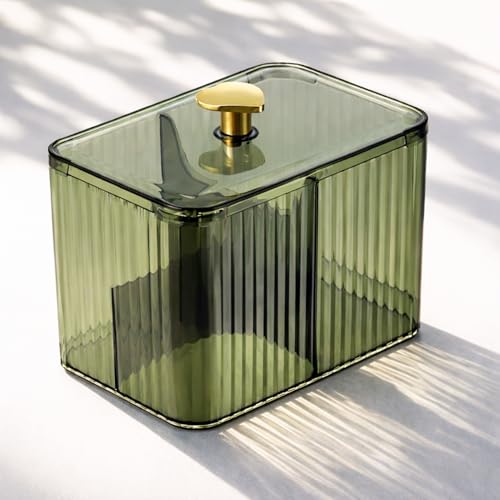 HoopVool ® Cosmetic And Makeup Organizer Box,Cotton Swabs Storage with Lid,Makeup Pad Holder,Bathroom Canister Multipurpose Box Divided for Face Brush Pens. (Green Heart),14 cm,10 cm,14 X 10 X 10 cm - Image 1