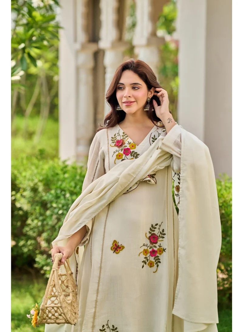 Priya’s Panache white Women Crush Cotton Anarkali Kurta Set with Dupatta | Kurta Set Ladies Indian Ethnic Wear | Floral Embroidered 3 Piece Salwar Suit for Women for Women | Best Price UAE